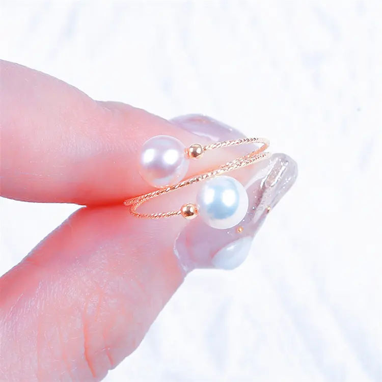 18K Gold Plated Elegant Pearl Wedding Rings Jewelry Women Adjustable Freshwater Pearl