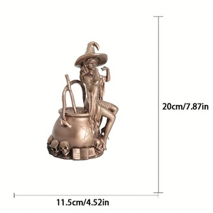 Scultura in Resina di Strega con Calderone in Stile Gotico, Finitura Bronzo Antico, Decorazione per la Casa, Personalizzazione Disponibile - Product Image 3