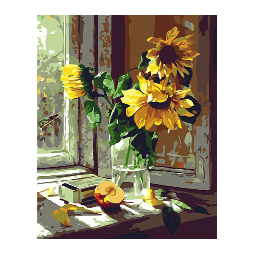 Warm Sunflower Digital Painting kit Adult Digital Painting Beginners Acrylic Paint for Home Wall Decoration Frameless 40x50cm