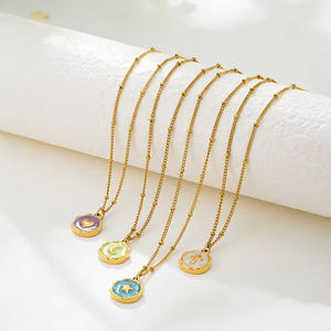 Waterproof Stainless Steel Jewelry Chain Colorful Round <strong>Coin</strong> Enamel Moon Cross Star Heart Charms Pendant <strong>Necklace</strong> for Women - Product Image 3