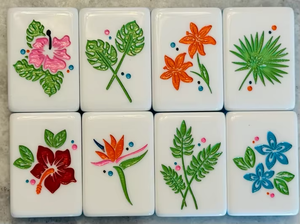 Juego de Mahjong Americano Tropical Azul Océano de 160 Piezas, con Patrón Floral Hawaiano, Fichas Acrílicas de Lujo para Noches de Juego Familiares de Verano - Product Image 4
