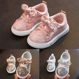 Zapatos <span class=keywords><strong>de</strong></span> <span class=keywords><strong>cuna</strong></span> con lazo <span class=keywords><strong>de</strong></span> lentejuelas para niñas pequeñas, calzado informal para bebé - Product Image 1