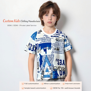 Maglietta a maniche corte per <span class=keywords><strong>ragazzi</strong></span> in 100% poliestere, traspirante e ad asciugatura rapida, con stampa grafica a giornale, stile hip hop streetwear. - Product Image 1