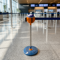 Barrière de contrôle de foule robuste avec poteau à boule argentée et sangle rétractable pour la gestion des files d'attente à l'aéroport et au bancaire