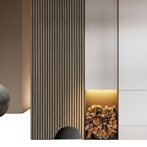 Panneau mural acoustique moderne en MDF à grain de noyer, grille décorative insonorisante pour chambre d'hôtel et fond TV - Product Image 1