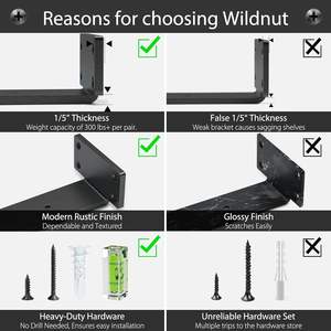 6パックフローティング棚ブラケット12インチヘビーデューティーパウダーコーティングメタル<span class=keywords><strong>L</strong></span>ブラケットDIY素朴産業用モダンブラック - Product Image 3