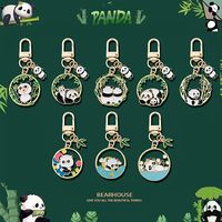 Porte-clés en alliage de zinc avec pendentif panda mignon en bambou pour sacs, écouteurs et tablettes - Excellent cadeau de vacances