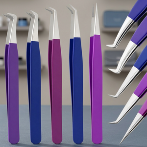 Lot de 5 pinces à cils colorées en acier inoxydable, outils de beauté de précision à pointe courbée et droite pour isolation et volume des cils - Product Image 2