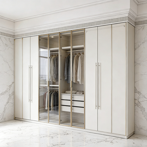 Armoire en bois contemporaine de luxe sur mesure avec portes coulissantes en verre, fabriquée par BALOM, armoire de chambre à coucher moderne personnalisée - Product Image 2