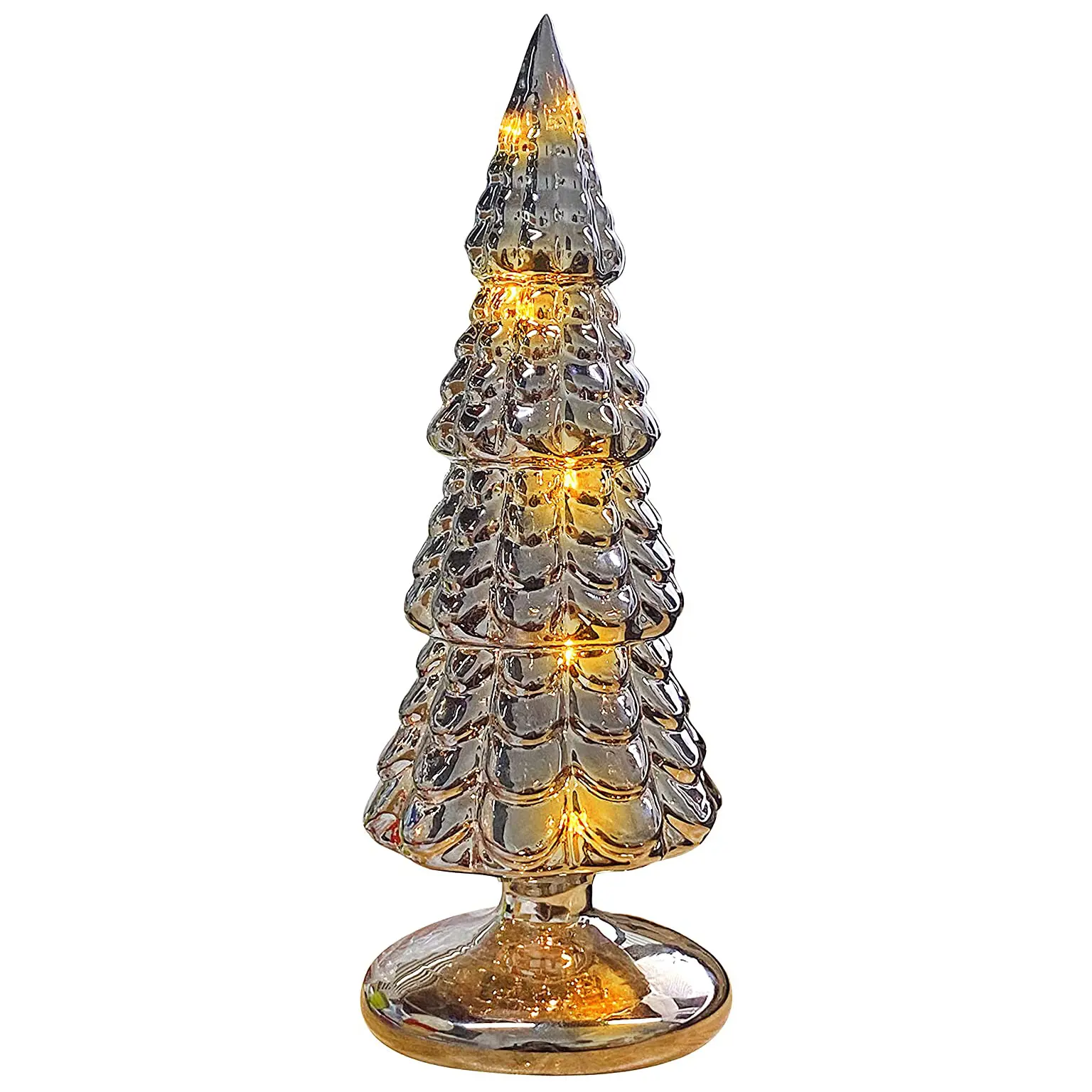 Christmas Luminous Glass Conical Ornaments Holiday Indoor Xmas Tree Suitable for Home Party Decoration Silver