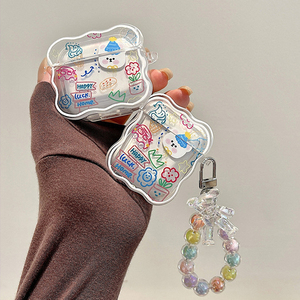Graffiti ours en peluche pendentif créatif couverture souple adapté aux AirPods <span class=keywords><strong>Pro</strong></span> 1/2/3 génération étui pour casque sans fil avec sangle - Product Image 1