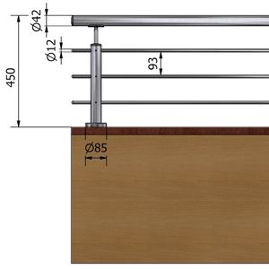 Poutre transversale ronde verticale en acier inoxydable satiné P110128-6 AISI 304 pour faible hauteur 45 3 fixée au sol - Product Image 1