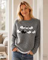 Pull en tricot à motifs pour femmes OEM ODM, style américain et européen, pull gris à imprimé mouton, col rond, pull d'automne et d'hiver
