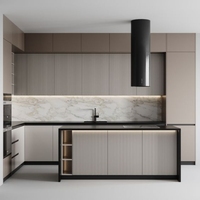 Meubles de cuisine modernes en contreplaqué en forme de L, conceptions personnalisées, petites armoires de cuisine avec armoire de cuisine en verre