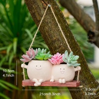 ROOGO Pot de fleurs suspendu en résine, motif Mère et Fille, avec trou de drainage - Décoration murale légère pour plantes succulentes/plantes, style champêtre mignon