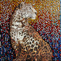 Mosaïque murale en verre découpé sur mesure 120x180cm, motif léopard moderne, carreaux de parquet, utilisation intérieure/extérieure, design graphique, résistant à l'eau