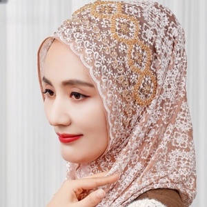 Chapeau-châle musulman luxueux fait main en dentelle perlée, foulard en mousseline de soie exquis - Product Image 6