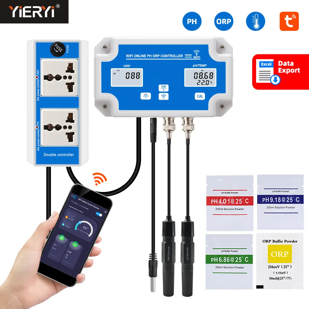 Tuya Wifi Online Orp En Ph Tester 0-14ph Multi-Parameter Water Monitor Met Data Logger Functie Voor Viskwekerij, Hydrocultuur