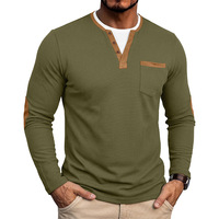 T-shirt à manches longues pour homme, effet double couche, en tricot gaufré, col rond / col Henley, automne-hiver, directement de l'usine
