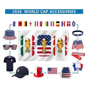 แฟนฟุตบอลโลกปี 2026 ของที่ระลึก 48 ทีม พร้อมอุปกรณ์เสริม ถ้วย หมวก เสื้อแข่ง ธง ผ้าไนลอน พิมพ์ลายดิจิตอลแบบพกพา - Product Image 1