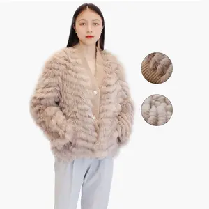 Cappotto in pelliccia invernale da donna alla moda cappotto in vera pelliccia di volpe Beige elegante stile corto di lusso per donna