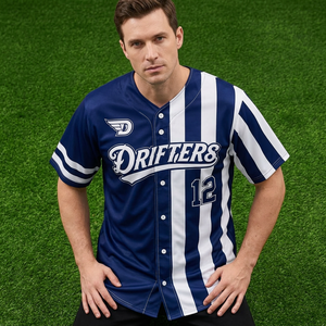 เสื้อเบสบอลดริฟเตอร์สแขนสั้นลายทางสีกรมท่าสีขาว 12 ชิ้น เสื้อผ้าด้านหน้าติดกระดุมซับเหงื่อ - Product Image 2