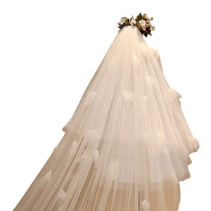 Soporte personalizado flor cola grande estilo coreano largo novia vestido de novia 3 metros velo Iglesia velo encaje católico <span class=keywords><strong>Mantilla</strong></span> velo - Product Image 5