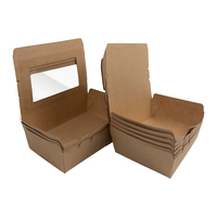 Boîte alimentaire personnalisée en papier kraft brun écologique, résistante à la graisse, avec fenêtre PET et revêtement UV, emballage jetable à emporter pour nouilles et salades