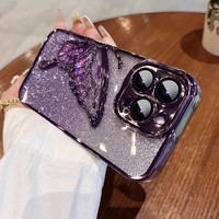Coque de téléphone portable électroplaquée antichoc 3D à paillettes Quicksand Dream Butterfly pour iPhone 17 Pro Max et 16