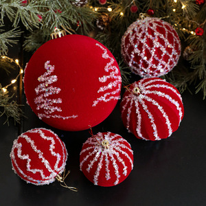 New <b>Red</b> Flocked <b>Sequin</b> Plastic Christmas Ball Ornament Sticky Powder for Christmas Tree Window Mall Decoration Arrangement - Product Image 1