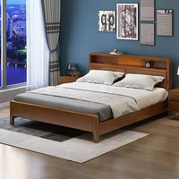 Lit double contemporain de style nordique en bois massif avec rangement, sur mesure, options multi-tailles, pour maisons d'hôtes et locations, origine Chine