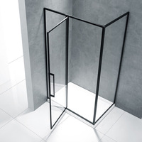 Cabine de douche d'angle en verre trempé sans cadre au design moderne, porte de douche panoramique rectangulaire robuste