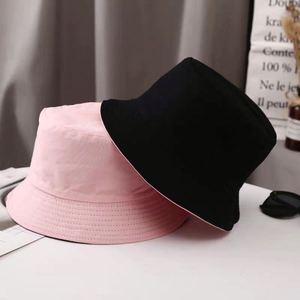 Reversible Fisherman Bucket <b>Hat</b> Unisex Spring/Summer Casual Versatile Sun Protection Solid Color Cotton Image Silk Screen - Product Image 3