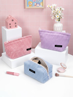 Pochette de maquillage portable en peluche douce multicolore à rayures verticales, sac de rangement portable pour produits de soin de la peau et cosmétiques