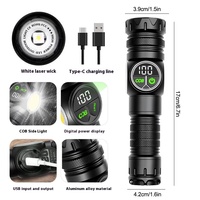 Lampe torche Dailu COB LED à aimant puissant, lumière latérale blanche, laser, double interrupteur, charge USB Type-C, piles AA
