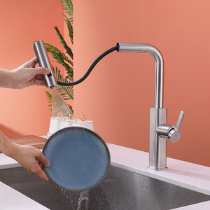 Kitchen Sink Faucet 304 Stainless Steel Gunmetal Gray Waterfall Style Pull Out <b>Spray</b> Single Handle Deck <b>Mounted</b> - Product Image 2