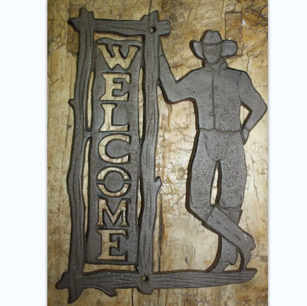 Cast Iron COWBOY Chào Mừng Đăng Tường Mảng Bám Trang Trí Tường Trang Trí Mộc Mạc Trang Trại Miền Tây