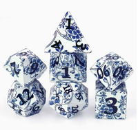 Set Dadu Porselen Biru Putih Klasik Cina, Dadu RPG DND Polihedral Akrilik Kustom untuk Koleksi