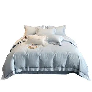 New 50s Satin Jacquard Four Piece Set 1.5m Hotel Bed Sheet Linen Bedsheet Luxury White Bedding Set Queen King 100 Cotton Case