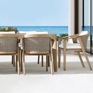 Neues Design Outdoor-Garden-Esstischset Terrasse Restaurantmöbel Terrasse natürliches Luxus-Teakholztisch- und Stuhltisch für 6-8 Personen