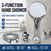 Pommeau de douche à main 3 fonctions, finition blanche, en ABS électroplaqué, avec tuyau de douche et support, compatible robinet, fabrication OEM ODM