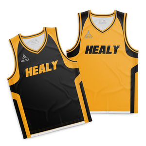 Camisetas de Baloncesto Healy Profesionales Negras con Cuello en V Dorado, Cómodas y Ligeras de Poliéster sin Mangas, Unisex - Product Image 1