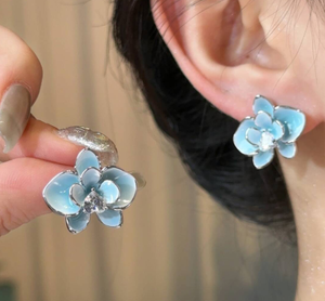 ต่างหูเงินสีฟ้าและสีขาวสำหรับต่างหูผู้หญิง - Product Image 1