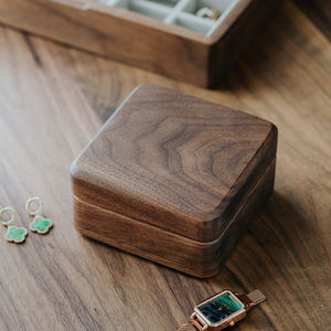Casa Natural al por mayor pequeño organizador de viaje de madera de nogal negro caja de almacenamiento joyero para pendientes collar anillo - Product Image 6