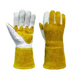 Leather Welding <b>Gloves</b> Yellow Cotton Lined Wing Thumb Stick Welding Molten Metal Splash Resistant - Product Image 1