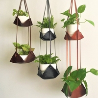 Penyangga Pot Tanaman Gantung Dinding Kulit, Wadah Bunga, Penutup Pot Tanaman, Hammock