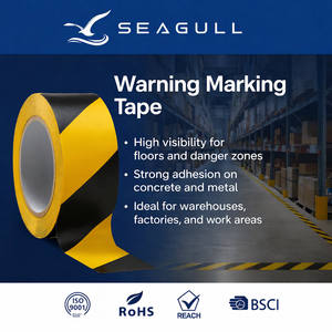 شريط لاصق تحذيري أصفر وأسود قابل للتمزيق باليد لوضع علامات على الأرضيات في المصانع وورش العمل وممرات السلامة - Product Image 4