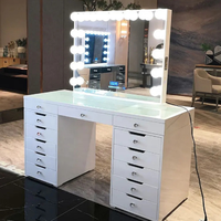 Impressions maquillage vanité coin bureau avec chaise chambre vanité coiffeuse miroir dames vanité avec lumières et tabouret