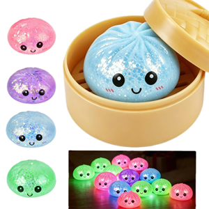 Jouets anti-stress lumineux en forme de boulette, simulation de pain vapeur, avec veilleuse LED, vente en gros en stock - Product Image 1