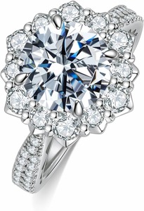 Anillos de Compromiso con Flores para Mujer, Plata 925, Color D, VVS1, Anillos de Boda con Halo y Perla de Agua Dulce con Engaste de Canal - Product Image 5